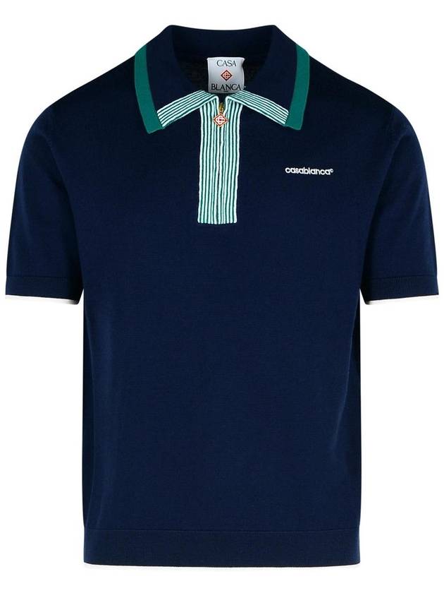 Casablanca 'Tennis' Navy Merino Wool Polo Shirt - CASABLANCA - BALAAN 1