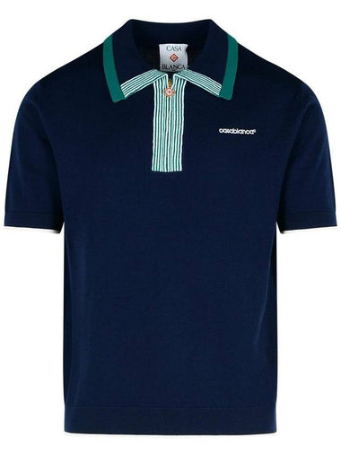 Casablanca 'Tennis' Navy Merino Wool Polo Shirt - CASABLANCA - BALAAN 1