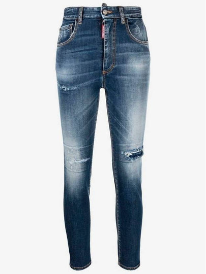 Diss Detail High Waist Cropped Twiggy Jeans Blue - DSQUARED2 - BALAAN 2