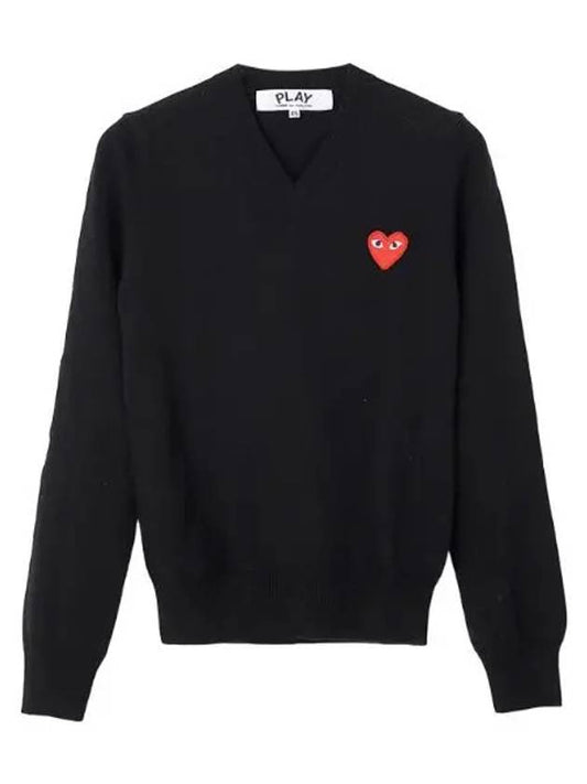 Red Heart Waffen V neck Wool Knit Women - COMME DES GARCONS - BALAAN 1