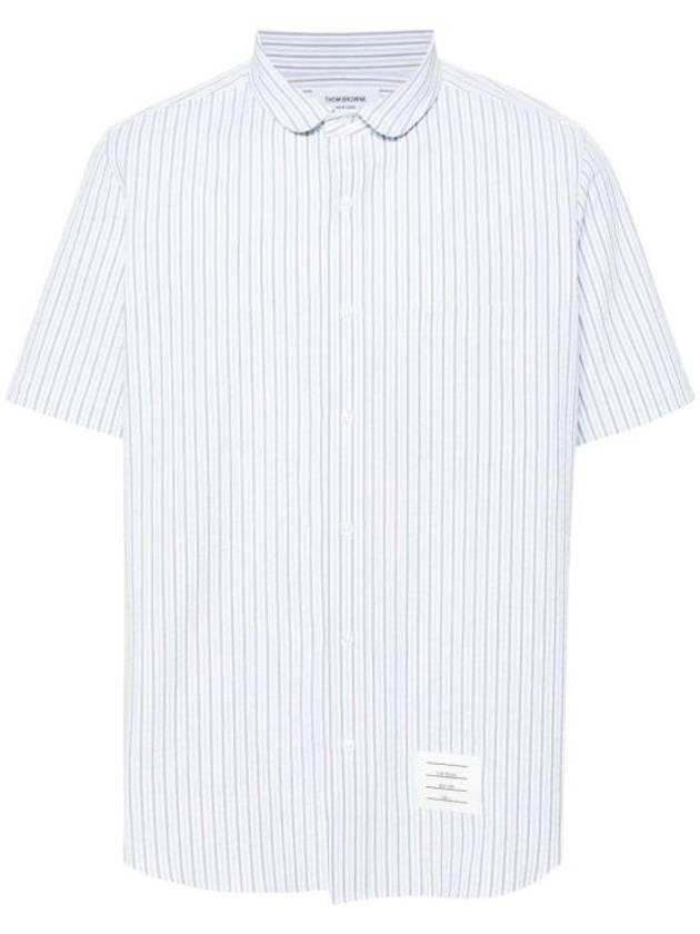 Men's Striped Short Sleeve Shirt Light Blue - THOM BROWNE - BALAAN 1