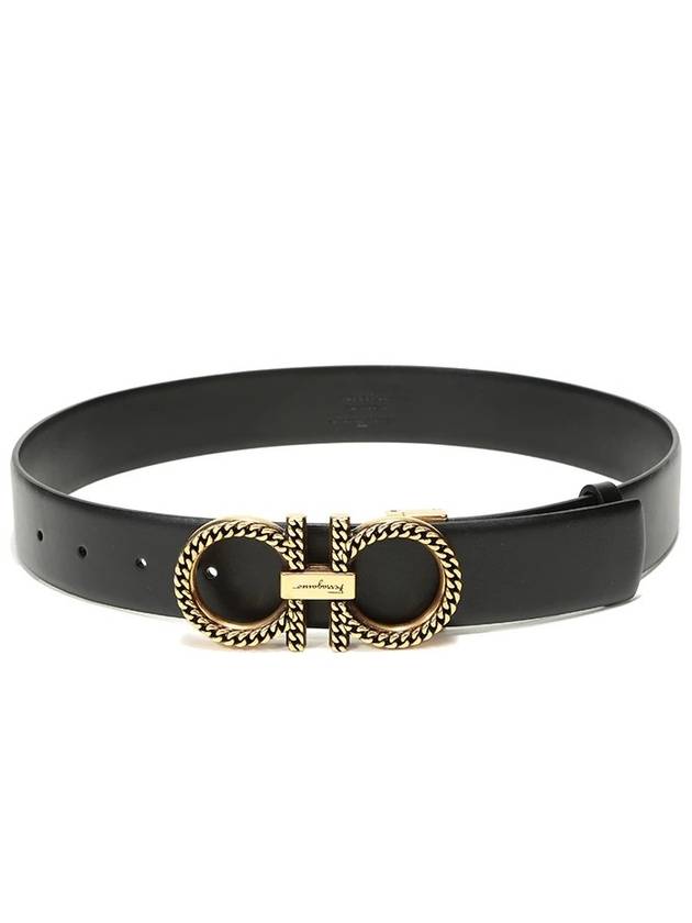 Salvatore Gancini gold leather belt black - SALVATORE FERRAGAMO - BALAAN.