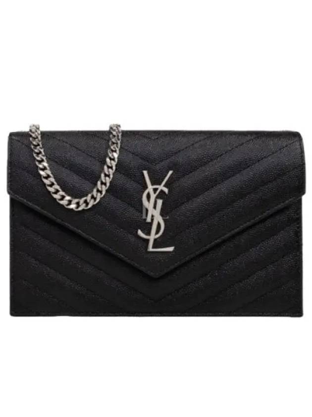 Cassandre Envelope Chain Shoulder Bag In Grain De Poudre Leather Noir - SAINT LAURENT - BALAAN 2