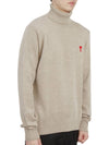 Small Heart Logo Extrafine Merino Wool Turtleneck Beige - AMI - BALAAN 4