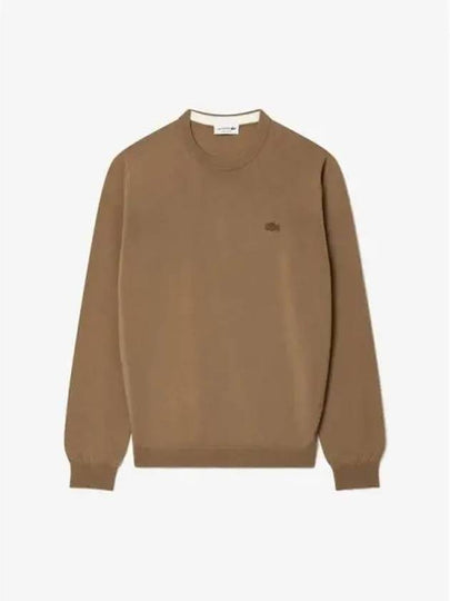 Crew Neck Merino Wool Knit Top Brown - LACOSTE - BALAAN 2