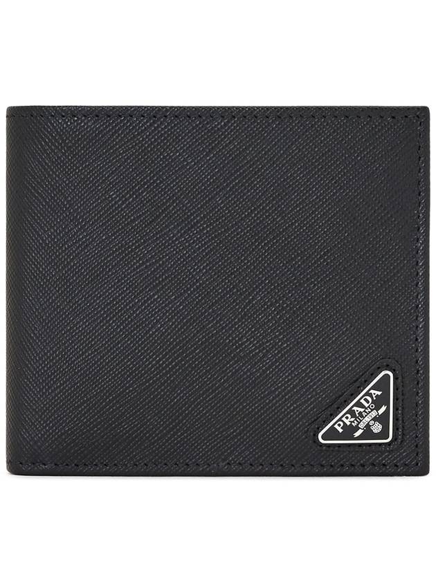 Triangle Logo Saffiano Half Wallet Black - PRADA - BALAAN 2