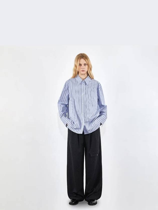 Oversized striped lightweight cotton shirt blue 0085 - VOYONN - BALAAN 5