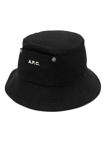 Thais Embroidered Logo Pocket Cotton Canvas Bucket Hat Black - A.P.C. - BALAAN 2