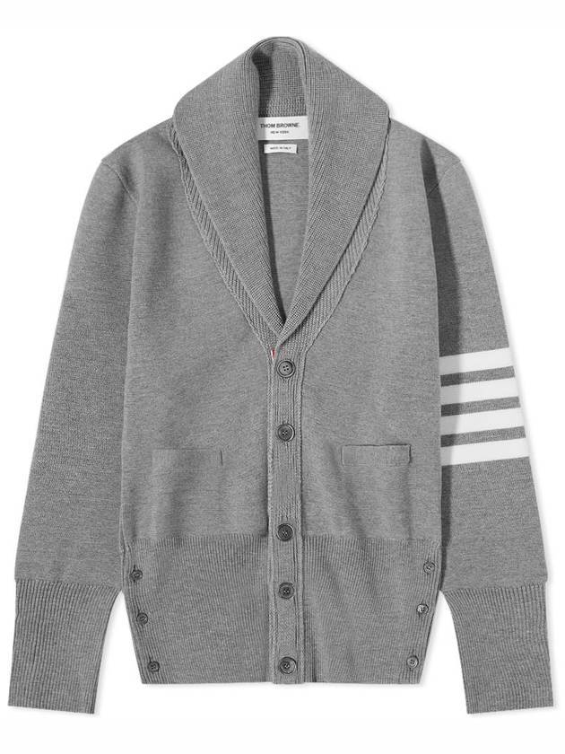 Men's Engineered Stripe Shawl Collar Cardigan Grey - THOM BROWNE - BALAAN.