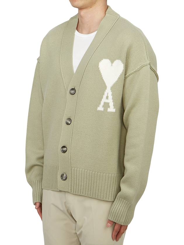 De Coeur Logo Wool Cardigan Green - AMI - BALAAN 3