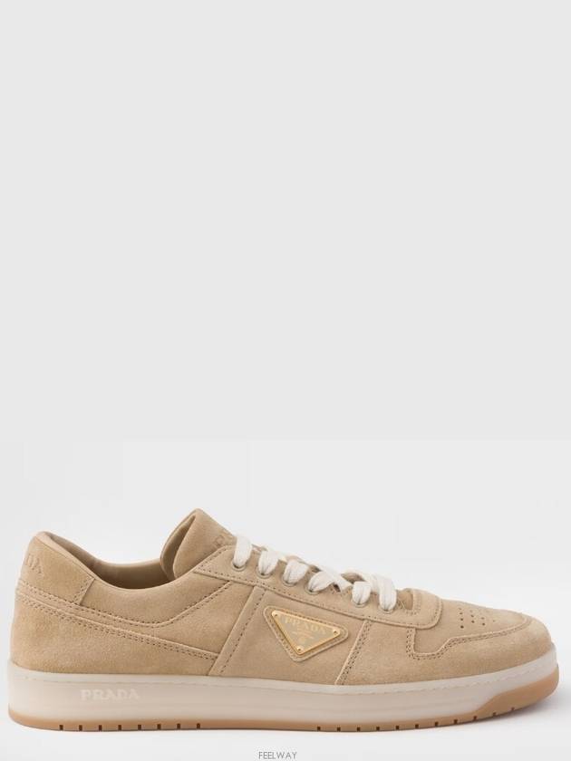 Downtown Delave Suede Low-Top Sneakers Ecru - PRADA - BALAAN 3