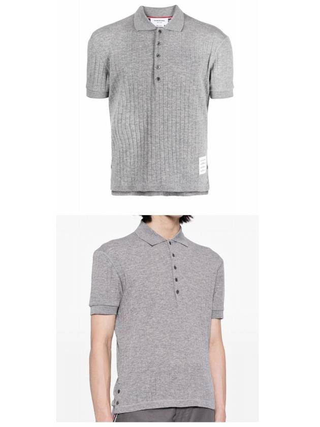 RWB Button Ribbed Polo Wool Knit Top Grey - THOM BROWNE - BALAAN 5