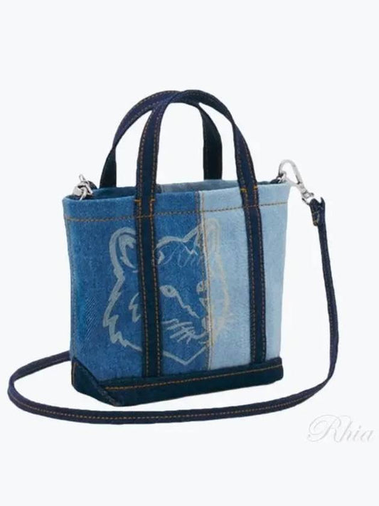 Fox Head Denim Tote Bag Blue - MAISON KITSUNE - BALAAN 2