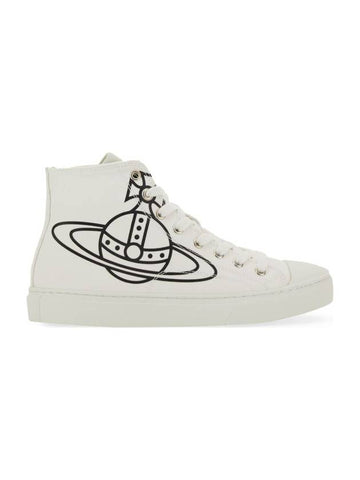 Logo Canvas High-Top Sneakers White - VIVIENNE WESTWOOD - BALAAN 1