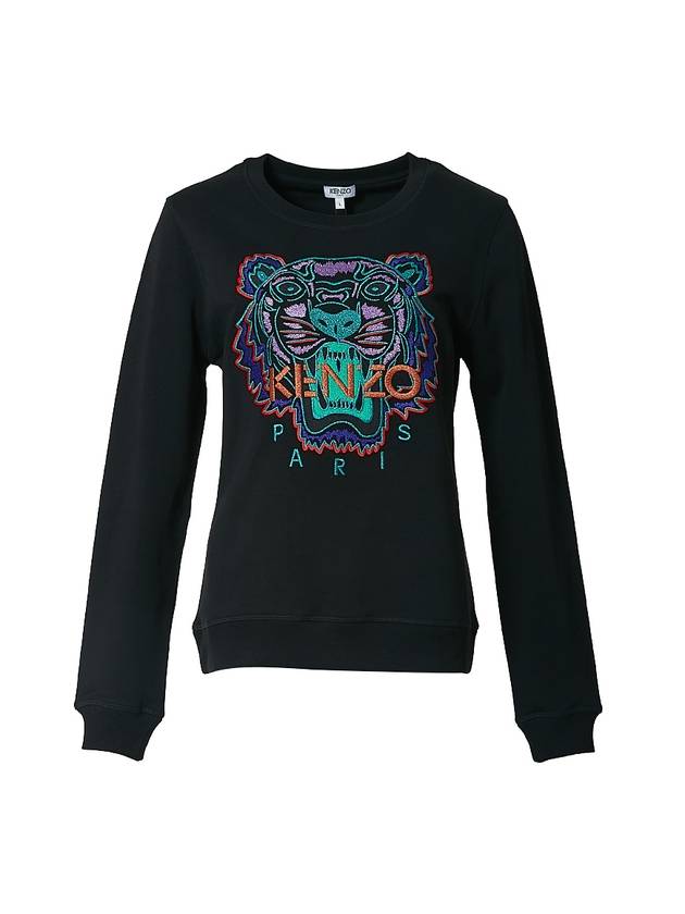 Tiger Embroidery Crew Neck Sweatshirt Black - KENZO - BALAAN 1