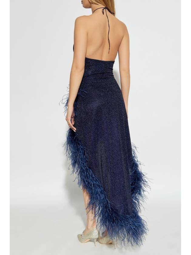 Oseree Dress With Ostrich Feathers, Women's, Navy Blue - OSEREE - BALAAN 4