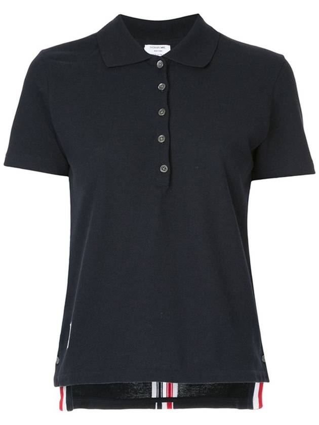 Classic Pique Center Back Stripe Relaxed Fit Short Sleeve Polo Shirt Navy - THOM BROWNE - BALAAN 3