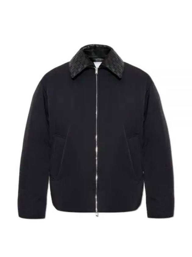 Intrecciato Leather Collar Tech Nylon Puffer Jacket Black - BOTTEGA VENETA - BALAAN 2