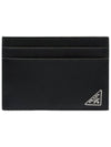 Saffiano Triangular Logo Card Wallet Black - PRADA - BALAAN 2