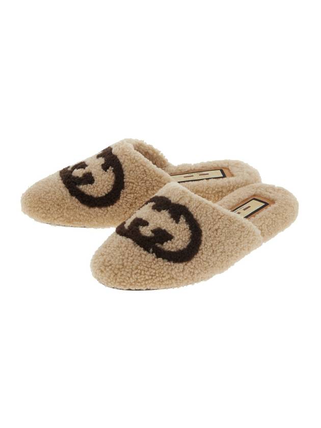 Interlocking G Wool Slide Slippers Beige - GUCCI - BALAAN 1