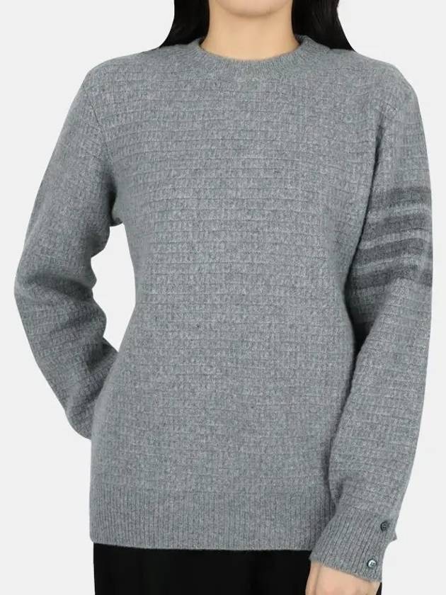 Women's 4 Bar Stripe Cashmere Pullover Knit Top Light Grey - THOM BROWNE - BALAAN 3