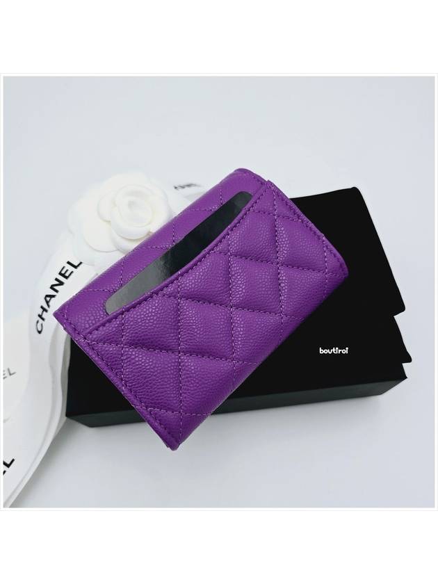 Classic Caviar Zipper Card Wallet Snap Card Wallet Purple Purple AP4096 - CHANEL - BALAAN 2