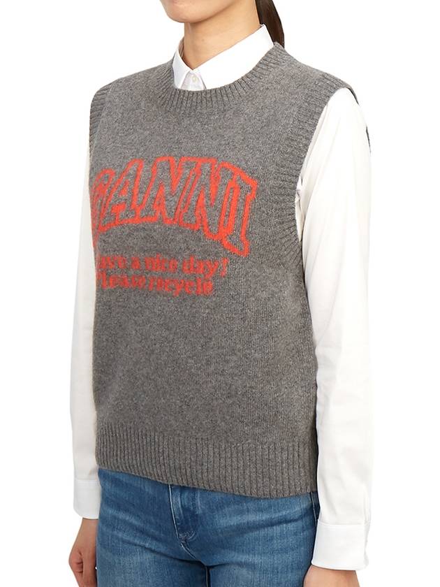 Logo Intarsia Knit Vest Grey - GANNI - BALAAN 5