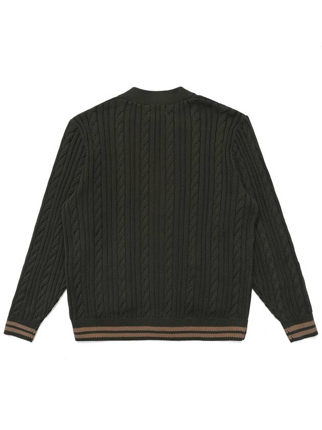 MALBON BUDWEISER PLAYER CABLE KNIT CARDIGAN OLIVE - MALBON GOLF - BALAAN 2