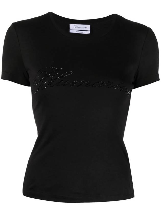 Logo Cotton Short Sleeve T-Shirt Black - BLUMARINE - BALAAN 2