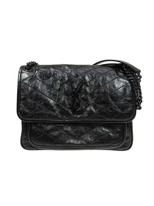 Monogram Niki Vintage Leather Medium Shoulder Bag Black - SAINT LAURENT - BALAAN 1