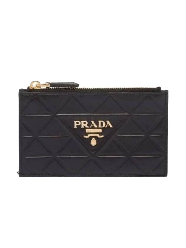 Triangle Embossed Logo Decoration Card Wallet Black - PRADA - BALAAN 1