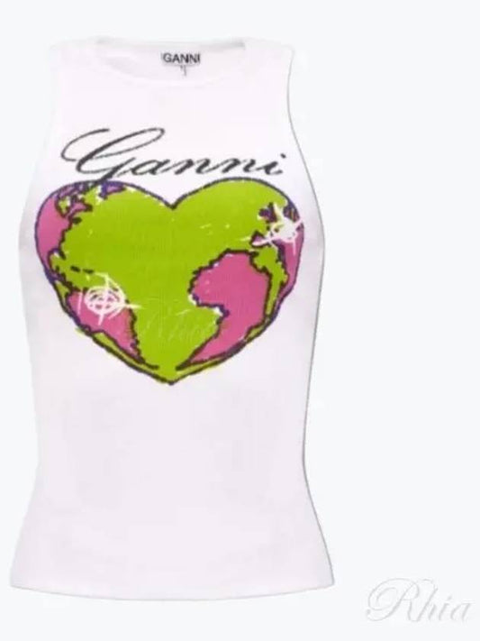 Graphic Rib Heart Tank Cotton Sleeveless White - GANNI - BALAAN 2