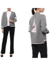 Women's Fine Merino Jersey Sailboat 4 Bar Boxy V Neck Cardigan Light Grey - THOM BROWNE - BALAAN 3