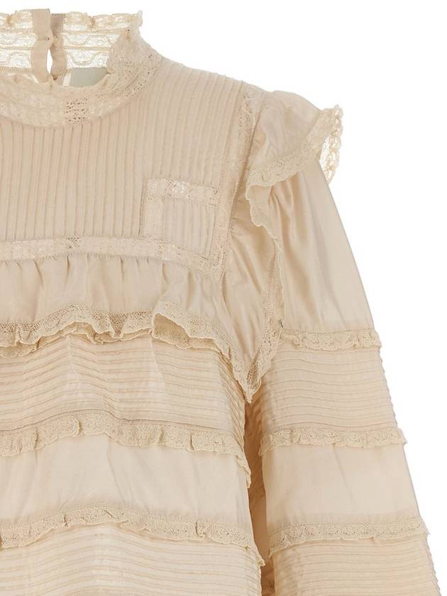 Zalmara Lace Striped Silk Blouse Beige - ISABEL MARANT - BALAAN 4