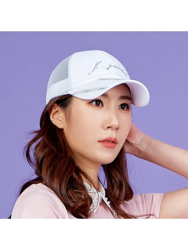 Golf Wear Ribbon Line Mesh Ball Cap White - J JANE - BALAAN 1