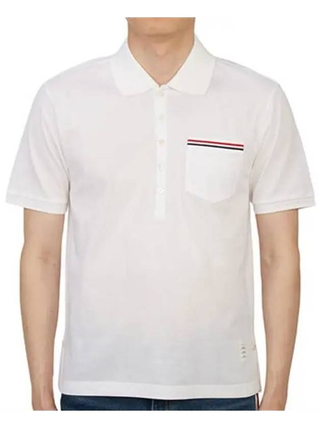 Men's Three Stripes Pocket Mercerized Short Sleeve Polo Shirt White - THOM BROWNE - BALAAN 2