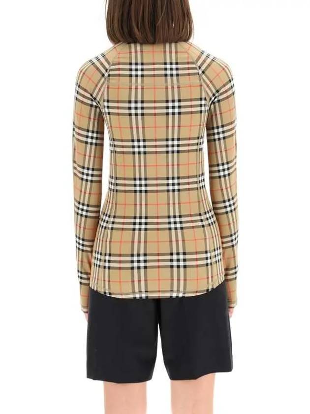 Women's Check Stretch Jersey Half Zip Up Long Sleeve T-Shirt Beige - BURBERRY - BALAAN 4