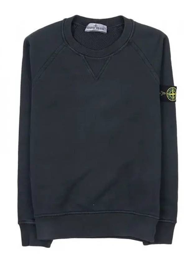 Kids Garment Dyed Old Effect Diagonal Cotton Fleece Sweatshirt Black - STONE ISLAND - BALAAN 2