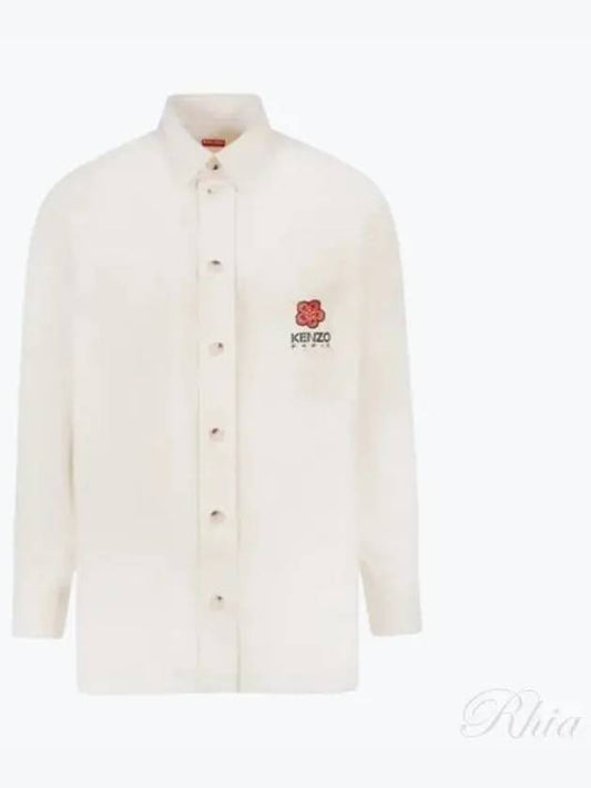 Men's Balk Flower Crest Oversized Long Sleeve Shirt Ivory - KENZO - BALAAN 2