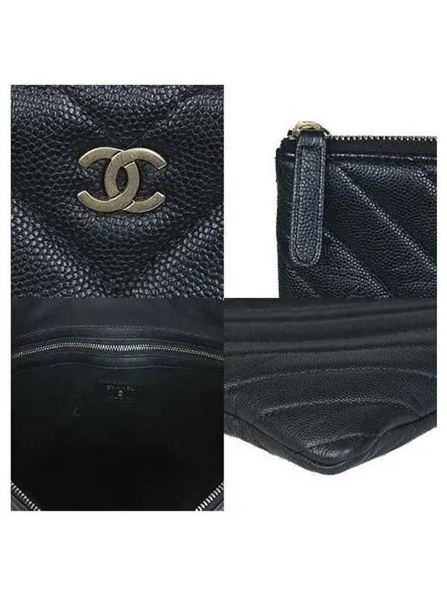 COCO gold logo black caviar chevron large clutch bag - CHANEL - BALAAN 5