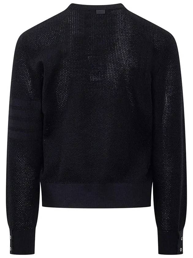 Wool Crepe 4-Bar Relaxed Fit Knit Top Navy - THOM BROWNE - BALAAN 3