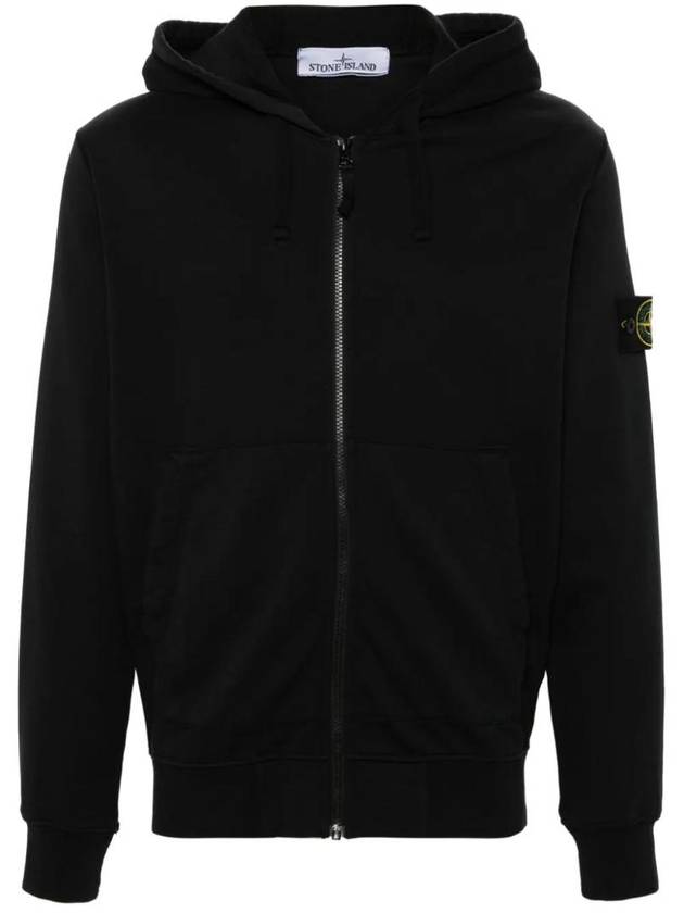 Cotton Fleece Garment Dyed Zip Up Hoodie Black - STONE ISLAND - BALAAN 1