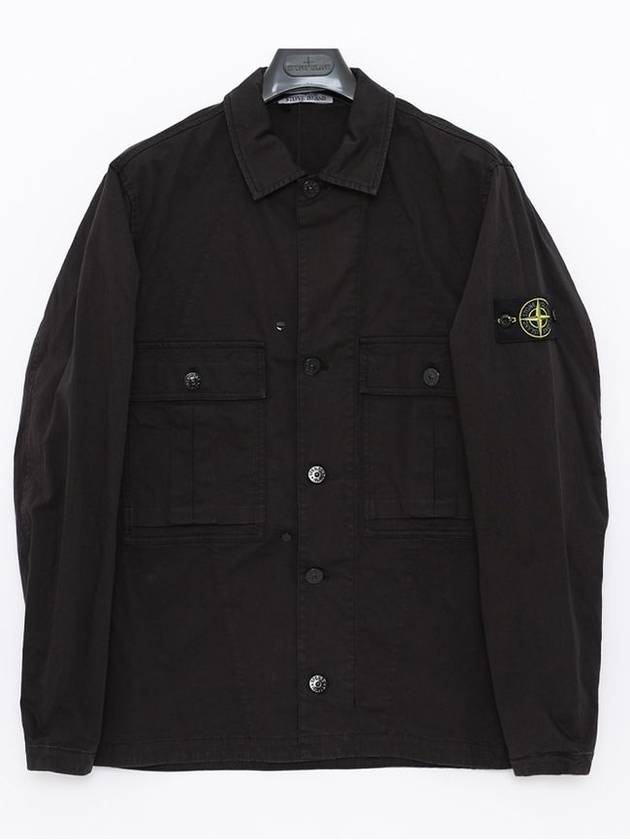 Stretch Cotton Wool Satin Over Long Sleeve Shirt Black - STONE ISLAND - BALAAN 1