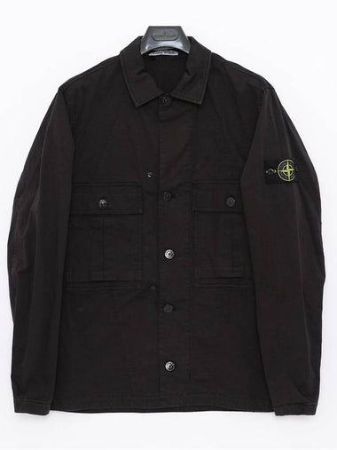 Stretch Cotton Wool Satin Over Long Sleeve Shirt Black - STONE ISLAND - BALAAN 1