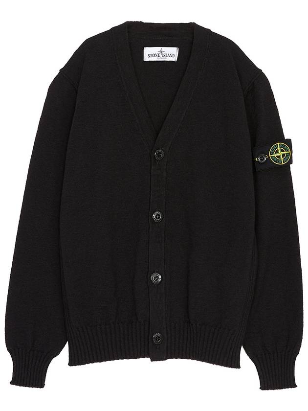 Kids Wappen Patch V-Neck Knit Cardigan Black - STONE ISLAND - BALAAN 2