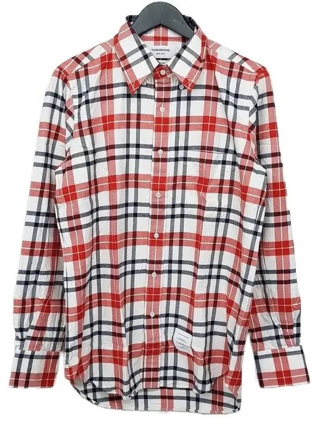 Tartan Check Cotton Long Sleeve Shirt Red - THOM BROWNE - BALAAN 2