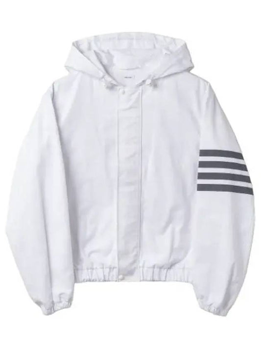 Cotton Shooting Bar Relaxed Zipper Front Hooded Jacket White Jumper - THOM BROWNE - BALAAN 1