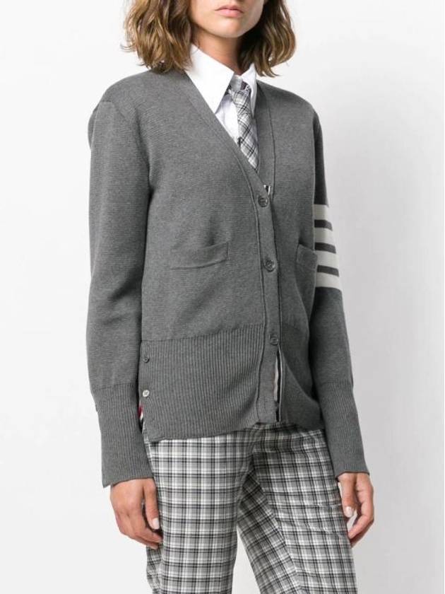 Cotton 4-Bar Milano Classic V-Neck Cardigan Medium Grey - THOM BROWNE - BALAAN 4