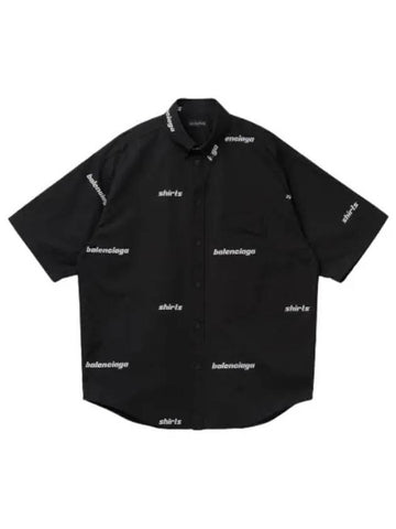 Allover Logo Short Sleeve Shirt Black - BALENCIAGA - BALAAN 1