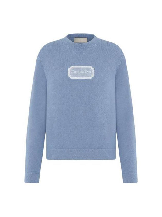 Couture Embroidered Cashmere Jersey Knit Top Blue - DIOR - BALAAN 1